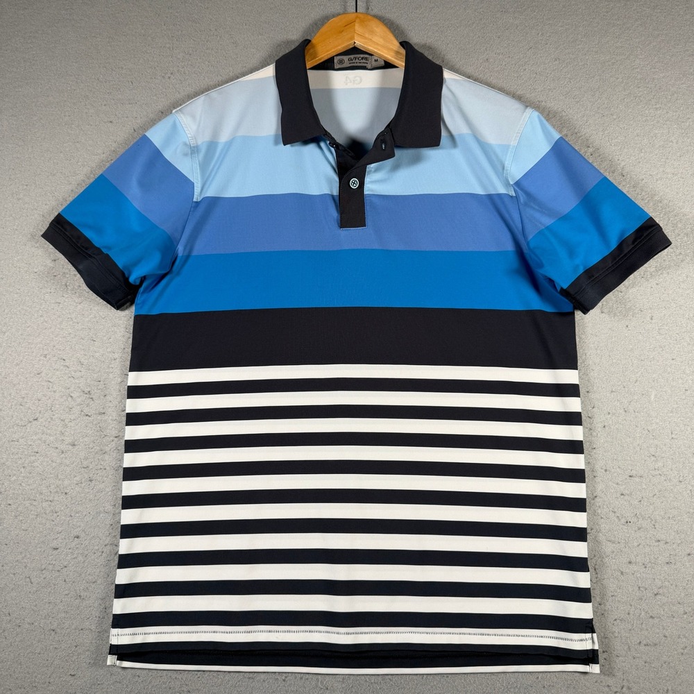 G/FORE Mens Striped Performance Golf Polo Shirt Blue Black‎ G4MS20K15 Size M